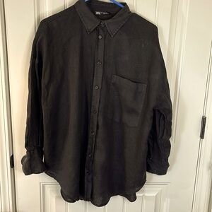 ZARA linen button down blouse. Black. EUC! Size small.